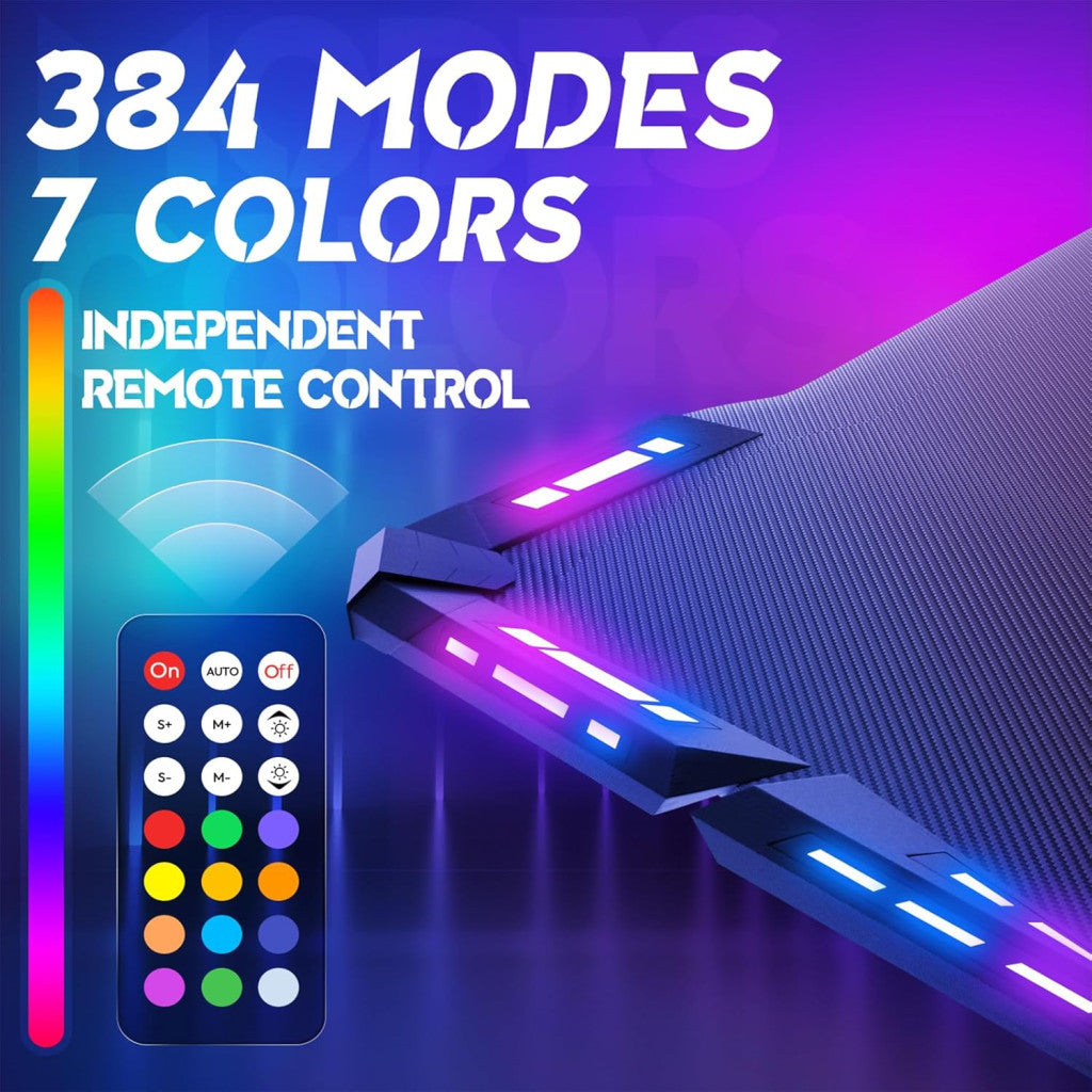 Dowinx RGB Gamer számítógépasztal, 140x60 cm, fekete - Pohártartó, fejhallgató tartó, távirányító