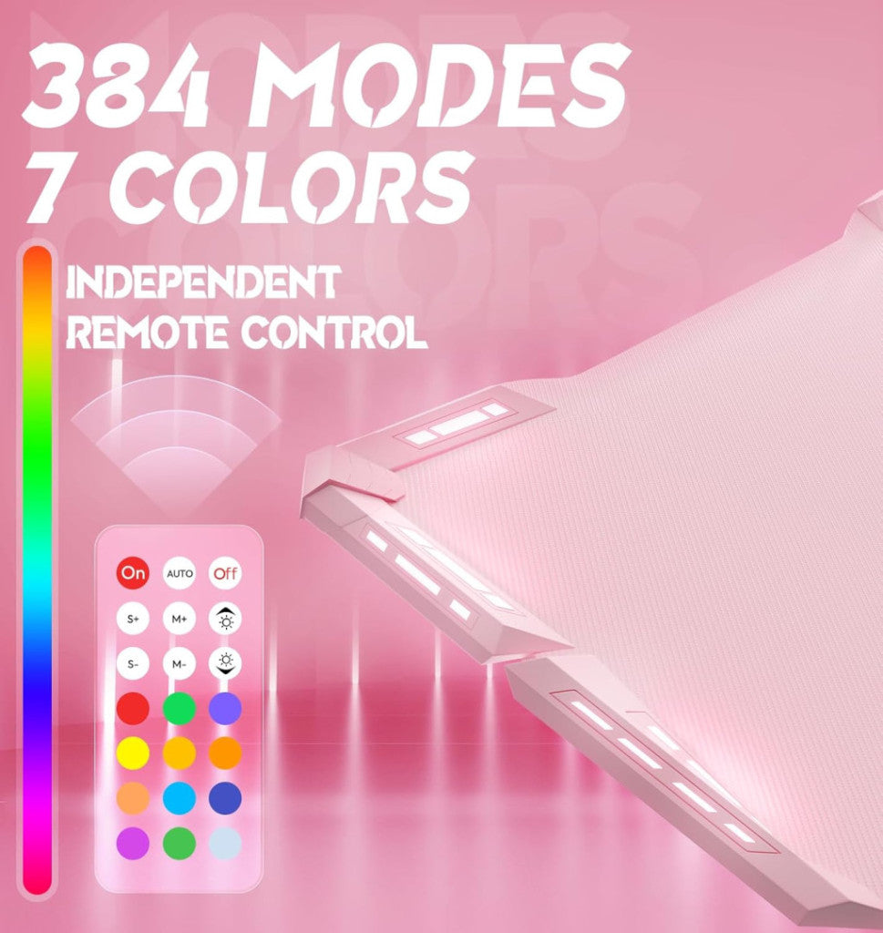 Dowinx RGB Gamer számítógépasztal, 120x60 cm, pink- Pohártartó, fejhallgató tartó, távirányító