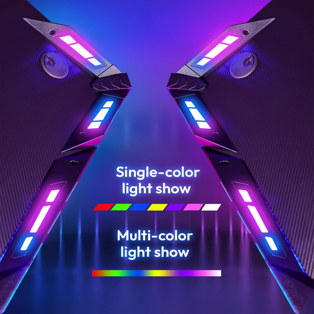 Dowinx RGB Gamer számítógépasztal, 120x60 cm, fekete- Pohártartó, fejhallgató tartó, távirányító