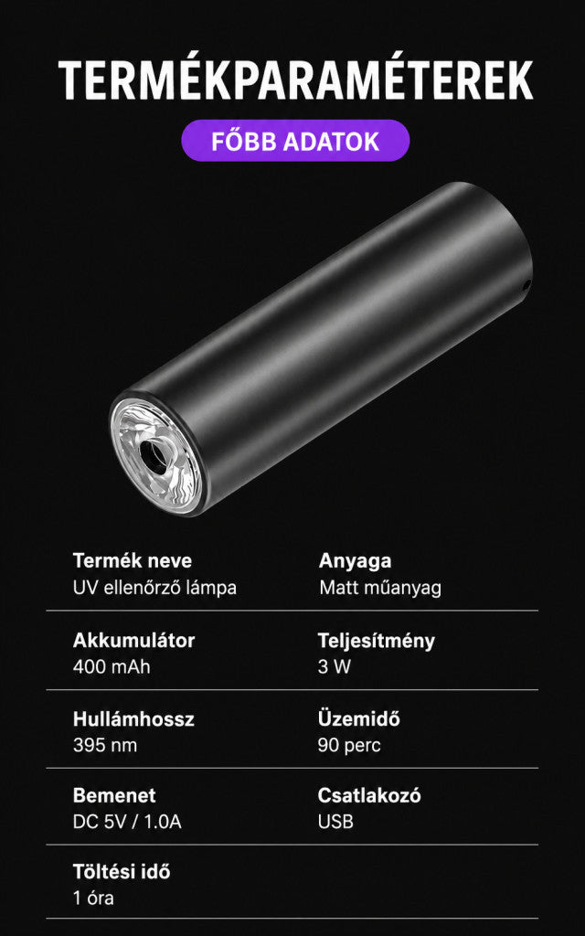 UV zseblámpa zöldség- és gyümölcsellenőrzéshez – 365 nm / 395 nm
