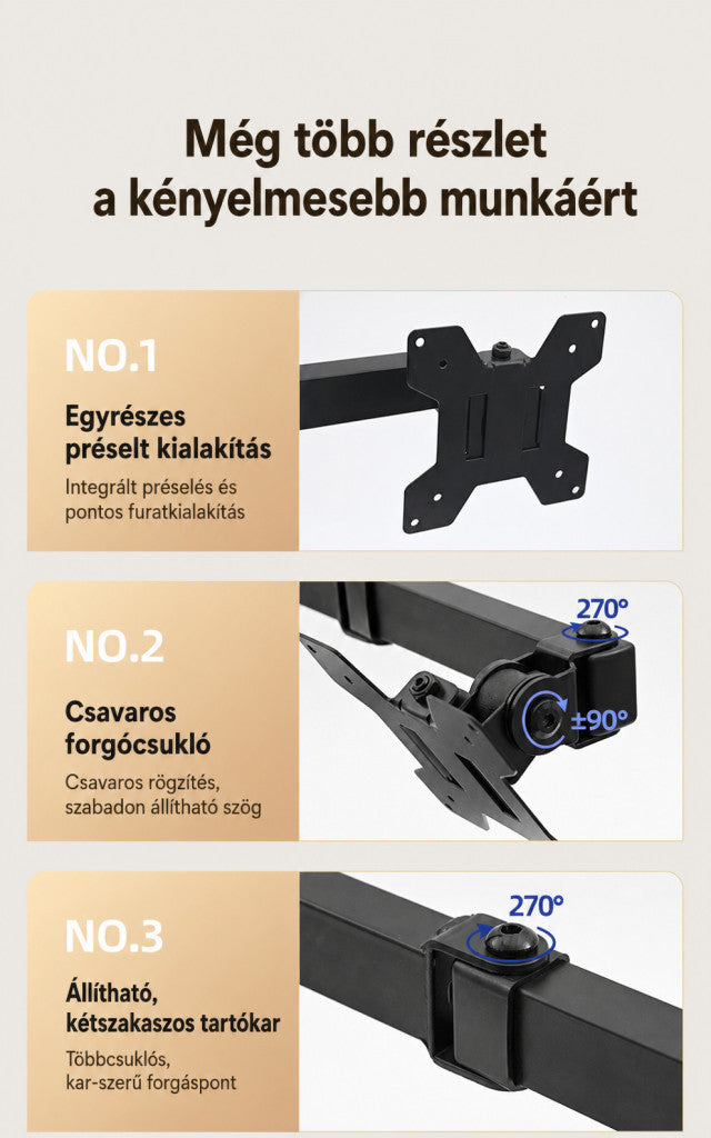 ZX-MT022N dupla monitorállvány – teleszkópos, forgatható asztali tartó