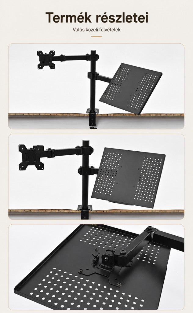 Kétkaros asztali monitor- és laptopállvány 10–32 colos kijelzőkhöz, csíptetős rögzítéssel