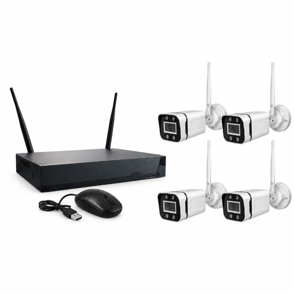 4 kamerás 5G Wireless Wi-Fi IP biztonsági kamera szett 2 MP Full HD, 4 csatornás NVR-rel, IP66