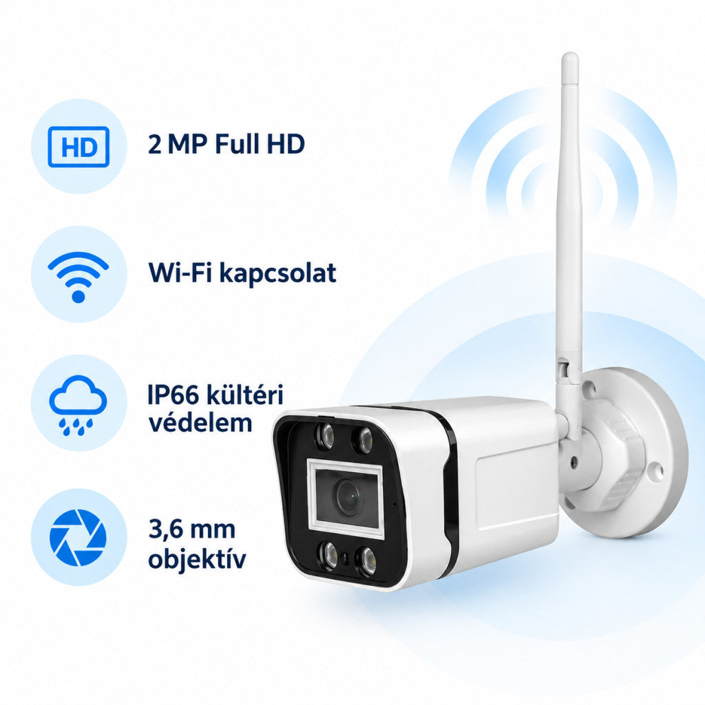 4 kamerás 5G Wireless Wi-Fi IP biztonsági kamera szett 2 MP Full HD, 4 csatornás NVR-rel, IP66