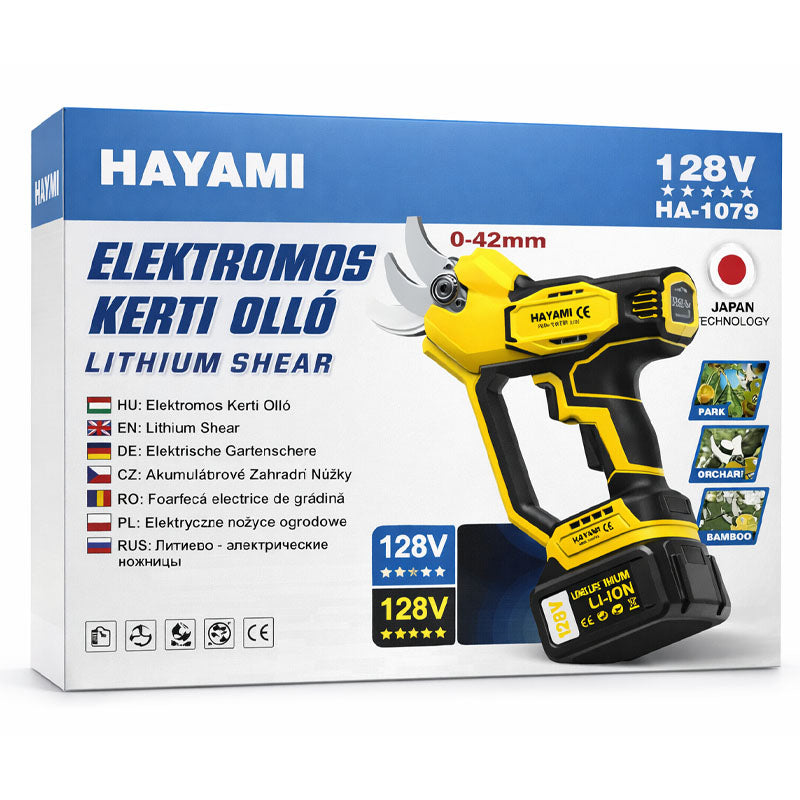 HAYAMI akkumulátoros metszőolló készlet 128 V, 2 akkumulátorral HA-1079