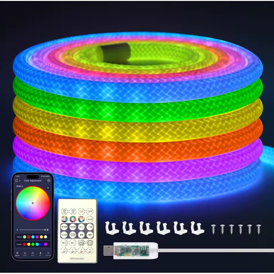 Textil Neon RGB-IC LED Szalag 5M – Okos Hangulatvilágítás App Vezérléssel
