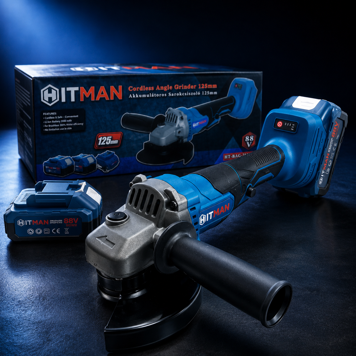 Hitman HT-BAG-7433R Akkus Sarokcsiszoló 125mm 88V 2 Akkumulátorral
